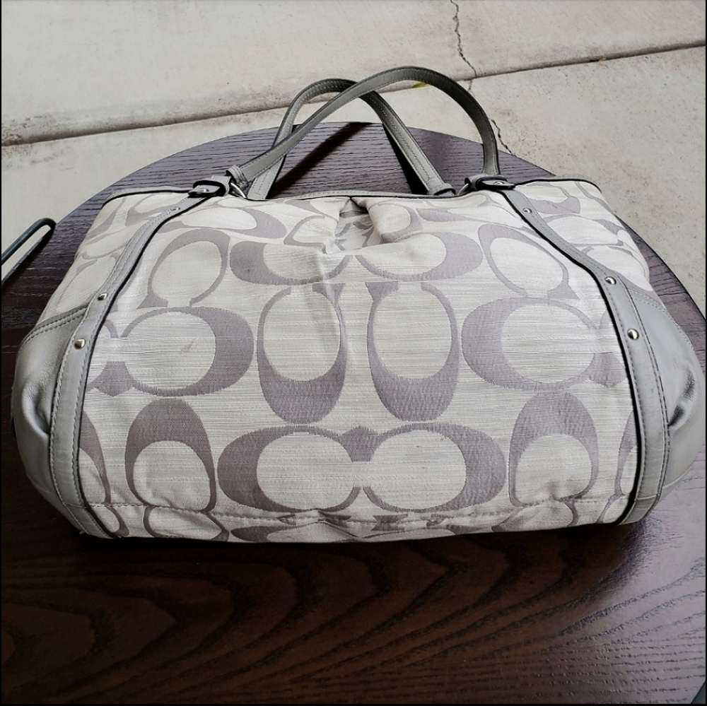 Coach Signature F21919 Alexandra Chain Canvas Leather Gray Shoulder Tote Bag Med - Picture 14 of 16